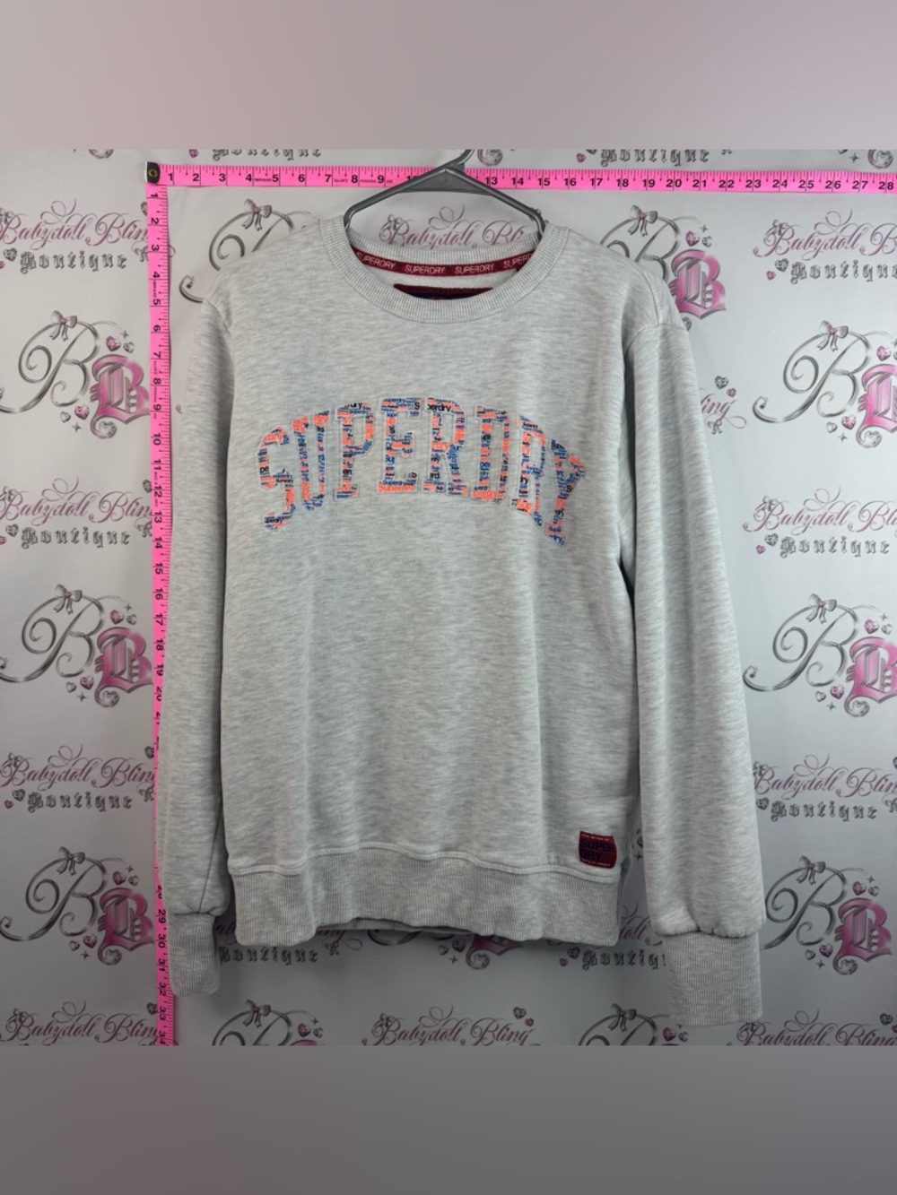 Superdry sweater neon orange Light Gray Crewneck Sweatshirt with Multicolor Logo